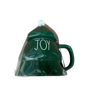 Rae Dunn Joy Christmas Tree Topper Mug 6.5"‎ Green With White Lettering Magenta